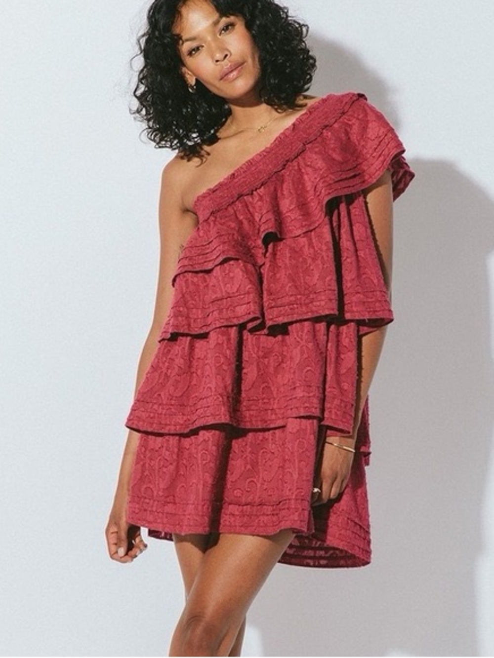 Cleobella Cosette Ruffle Tiered One-Shoulder Dress - Rose